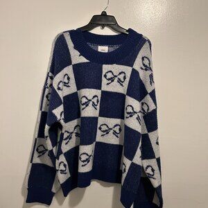 NWT Lola Sweater – Navy & White Bow Checkered Knit